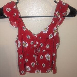 Junoir's Floral Red Keyhole Top